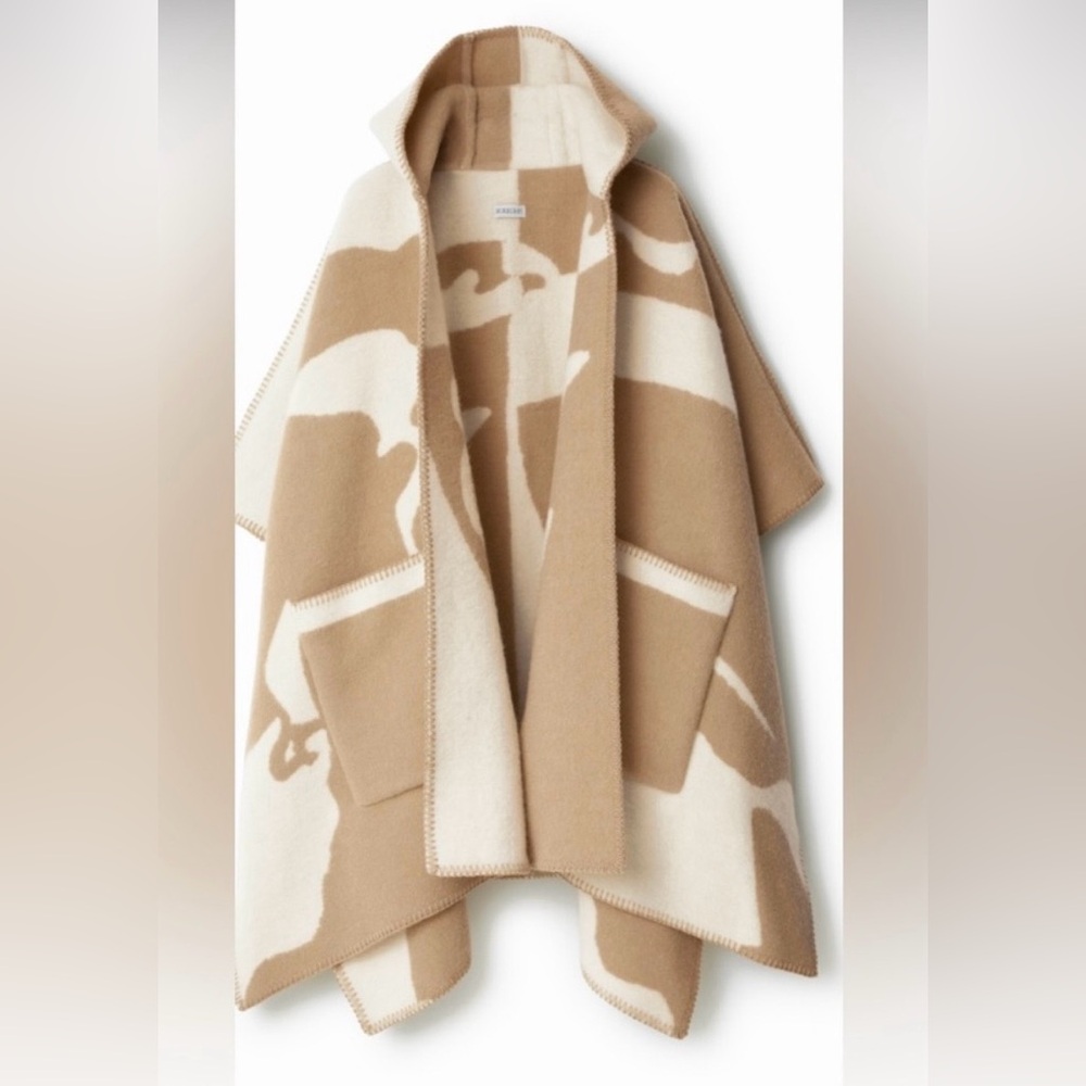Burberry Catherine Ekd Wool Hooded Cape In Brown